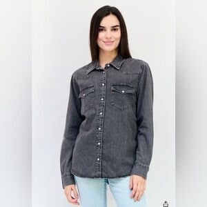 Levi's Pearl Snap Button-Up Shirt Western Washed Denim Charcoal Gray Women’s XS